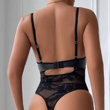 Body sexy porte-jarretelle en cuir et dentelle noire
