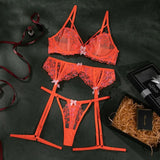 Ensemble porte-jarretelle sexy en dentelle orange