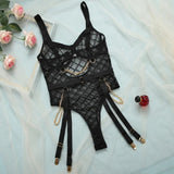 Body sexy porte-jarretelle en résille noire