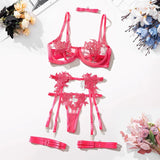 Ensemble-porte-jarretelle sexy en dentelle rose