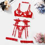 Ensemble porte-jarretelle transparent rouge