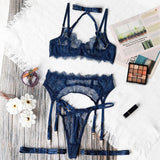 Ensemble porte-jarretelle en dentelle bleu pas cher