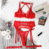Ensemble porte-jarretelle en dentelle rouge ajustable