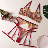 Ensemble porte-jarretelle rouge en dentelle fleurie
