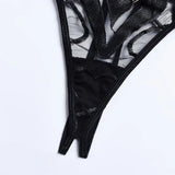 Ensemble porte-jarretelle noir avec string ouvert