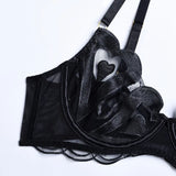 Ensemble porte-jarretelle noir avec string ouvert