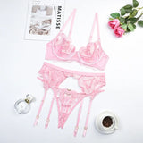 Ensemble porte-jarretelle rose avec string ouvert