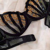 Ensemble porte-jarretelle transparent noir et doré