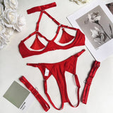Ensemble de lingerie ouvert en satin rouge