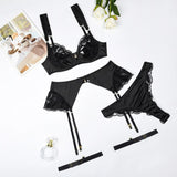 Ensemble porte-jarretelle en satin et dentelle noir