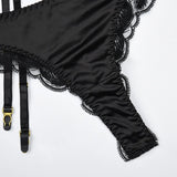 Ensemble porte-jarretelle en satin et dentelle noir