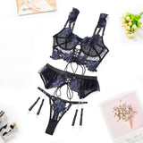 Ensemble bustier porte-jarretelle en dentelle bleu