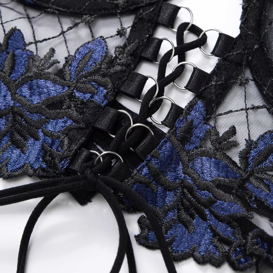 Ensemble bustier porte-jarretelle en dentelle bleu