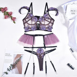 Ensemble de lingerie bustier en dentelle violette