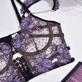 Ensemble de lingerie bustier en dentelle violette