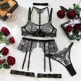 Ensemble porte-jarretelle noir en dentelle transparent