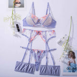 Ensemble porte-jarretelle violet en dentelle retro