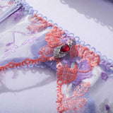 Ensemble porte-jarretelle violet en dentelle retro