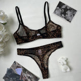 Ensemble de lingerie deux pièces léopard transparent