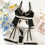 Ensemble porte-jarretelle noir transparent chic