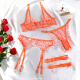 Ensemble porte-jarretelle en dentelle orange pas cher