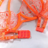Ensemble porte-jarretelle en dentelle orange pas cher
