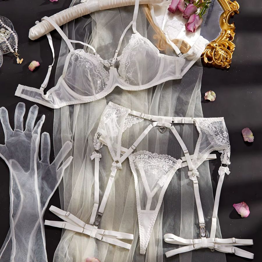 Ensemble porte-jarretelle transparent blanc