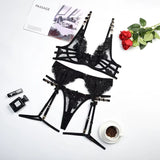 Ensemble de lingerie porte-jarretelle en dentelle noir
