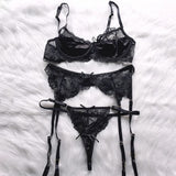 Ensemble porte-jarretelle en satin noir sexy
