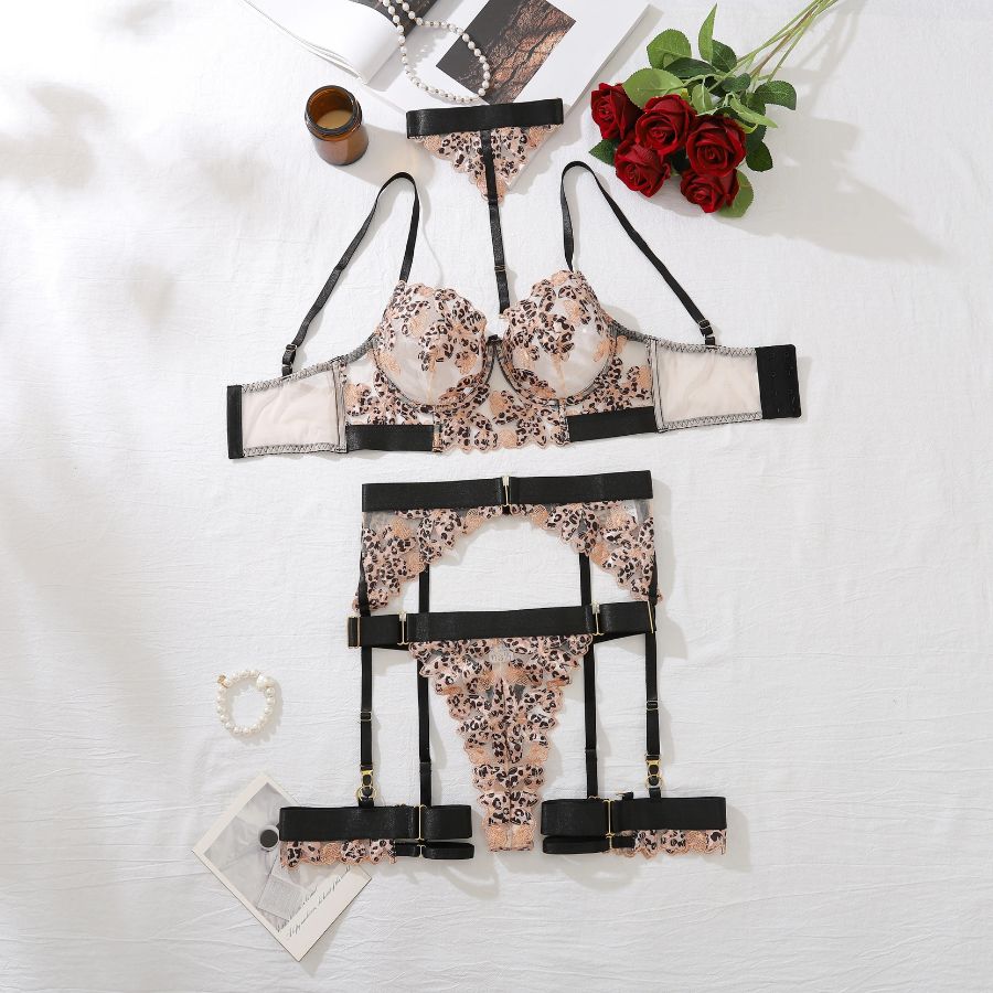 Ensemble porte-jarretelle léopard en dentelle sexy