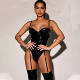 Body porte-jarretelle sexy noir en latex