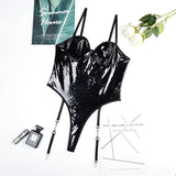 Body porte-jarretelle sexy noir en latex