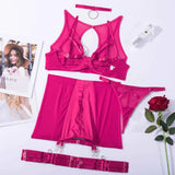 Ensemble de lingerie jupe rose transparent et satin