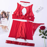 Ensemble de lingerie jupe rouge transparent et satin