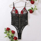 Body sexy transparent noir en dentelle