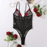 Body sexy transparent noir en dentelle