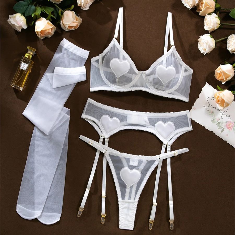 Ensemble porte-jarretelle transparent blanc pas cher