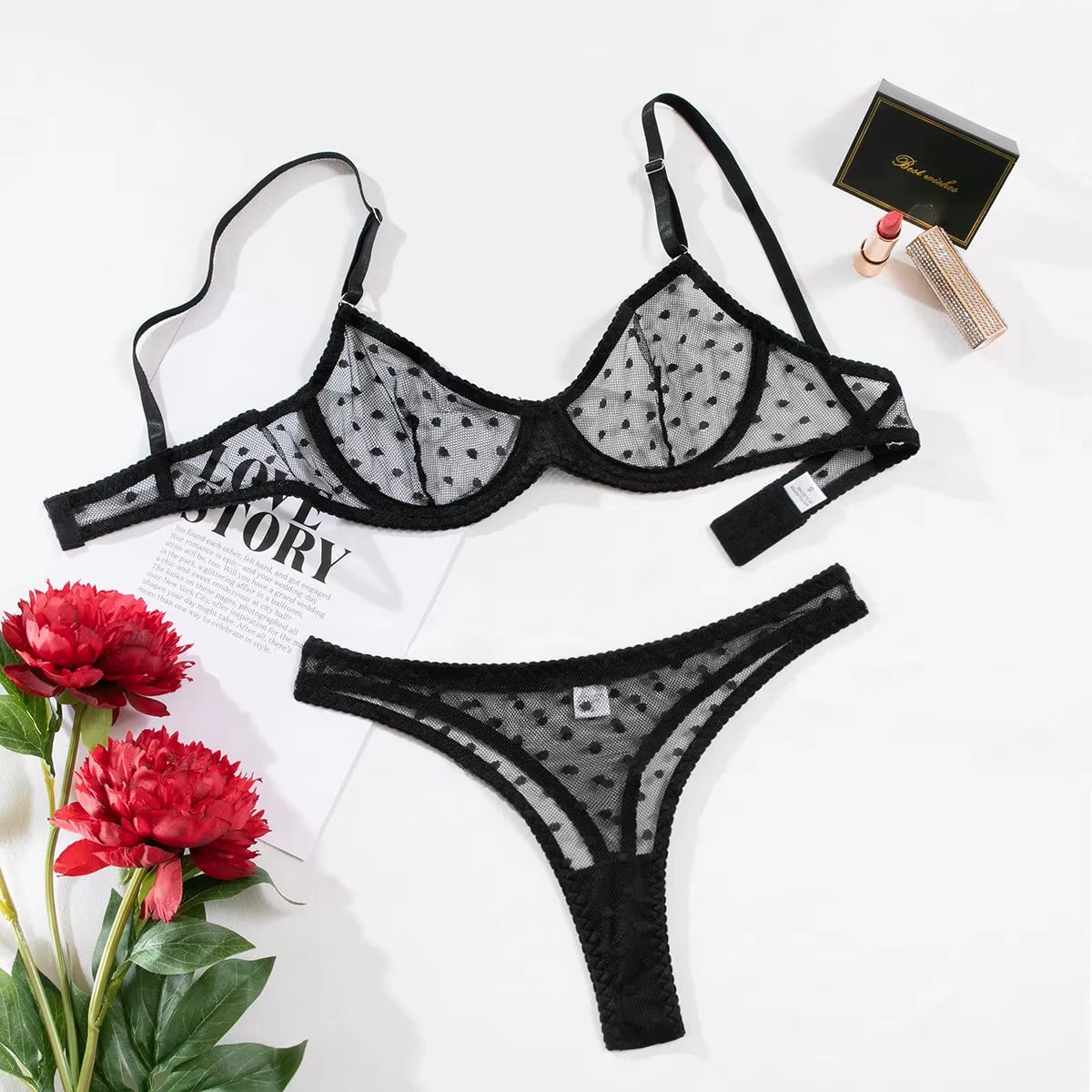 Ensemble de lingerie sexy noir transparent