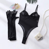 Body sexy transparent noir avec gants