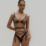 Ensemble porte-jarretelle transparent noir pas cher