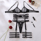 Ensemble porte-jarretelle transparent noir à strass