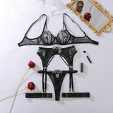 Ensemble porte-jarretelle en dentelle noir pour femme