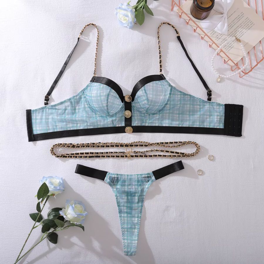 Ensemble de lingerie 2 pièces bleu sexy
