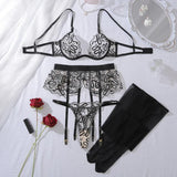 Ensemble porte-jarretelle transparent noir avec bas