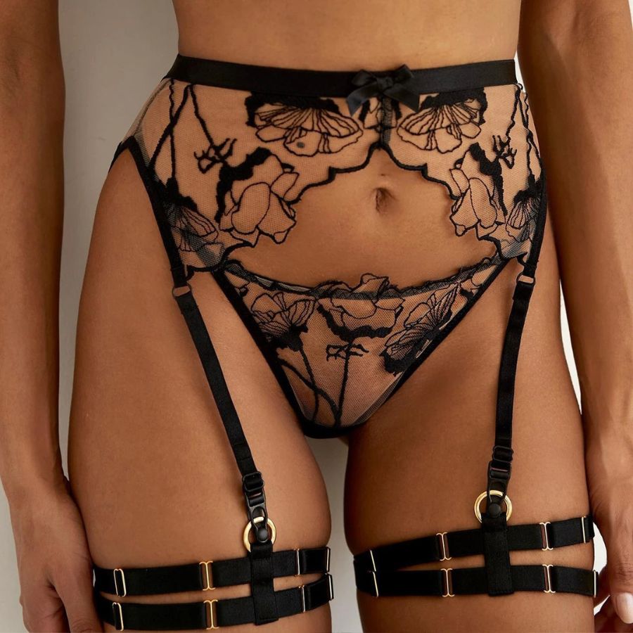 Porte-jarretelle en dentelle noir haut de gamme