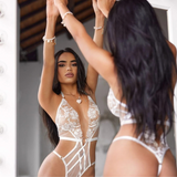 Body sexy transparent blanc en dentelle