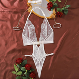 Body sexy transparent blanc en dentelle