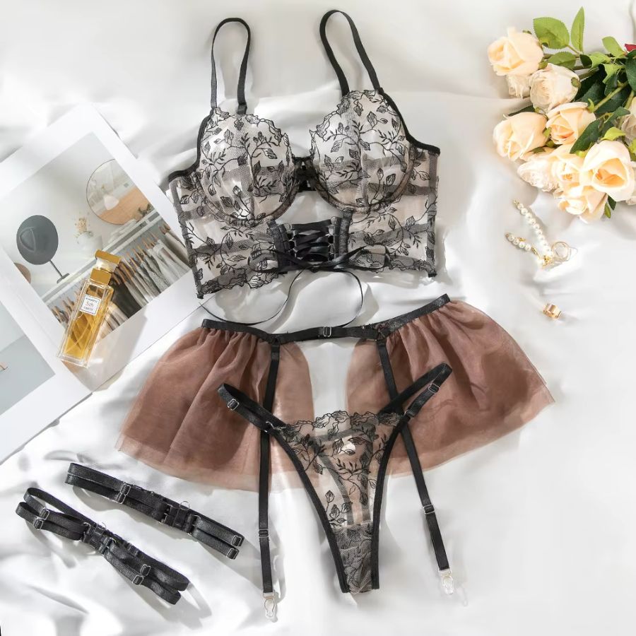 Ensemble porte-jarretelle bustier transparent noir