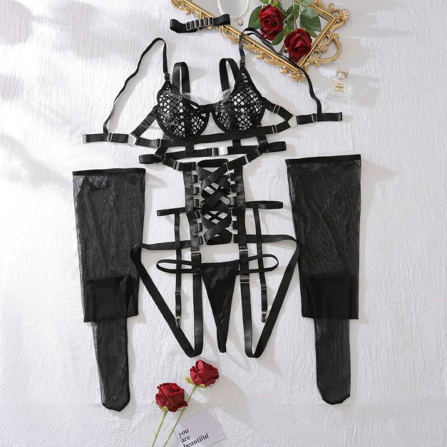 Guêpière BDSM en résille noire