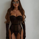 Guêpière porte-jarretelle transparente noire